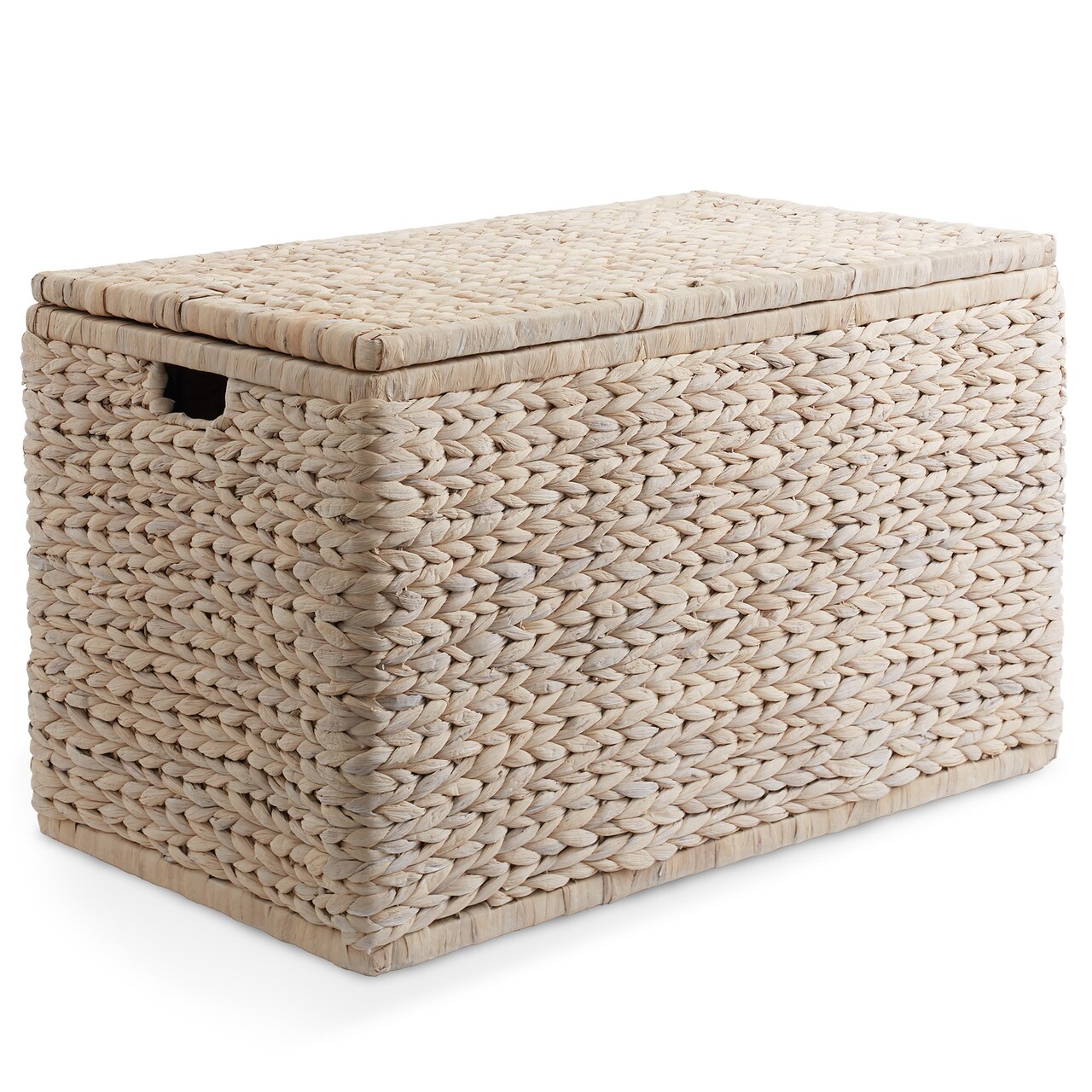 Casafield 30" Storage Chest with Lid, Handles, and Safety Hinge - Water Hyacinth Wicker Storage Trunk for Entry Way, Living Room, Bedroom